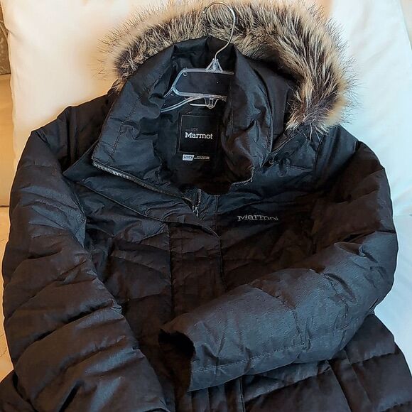 Marmot Strollebridge Women's Black Down Coat Faux Fur Size Small - Picture 7 of 13